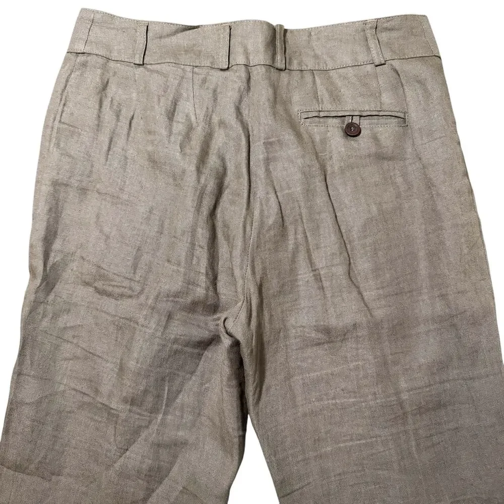 Olivier Strelli Flax Linen Capri Pants Cuffed Taupe Brown EUR 40 / 31